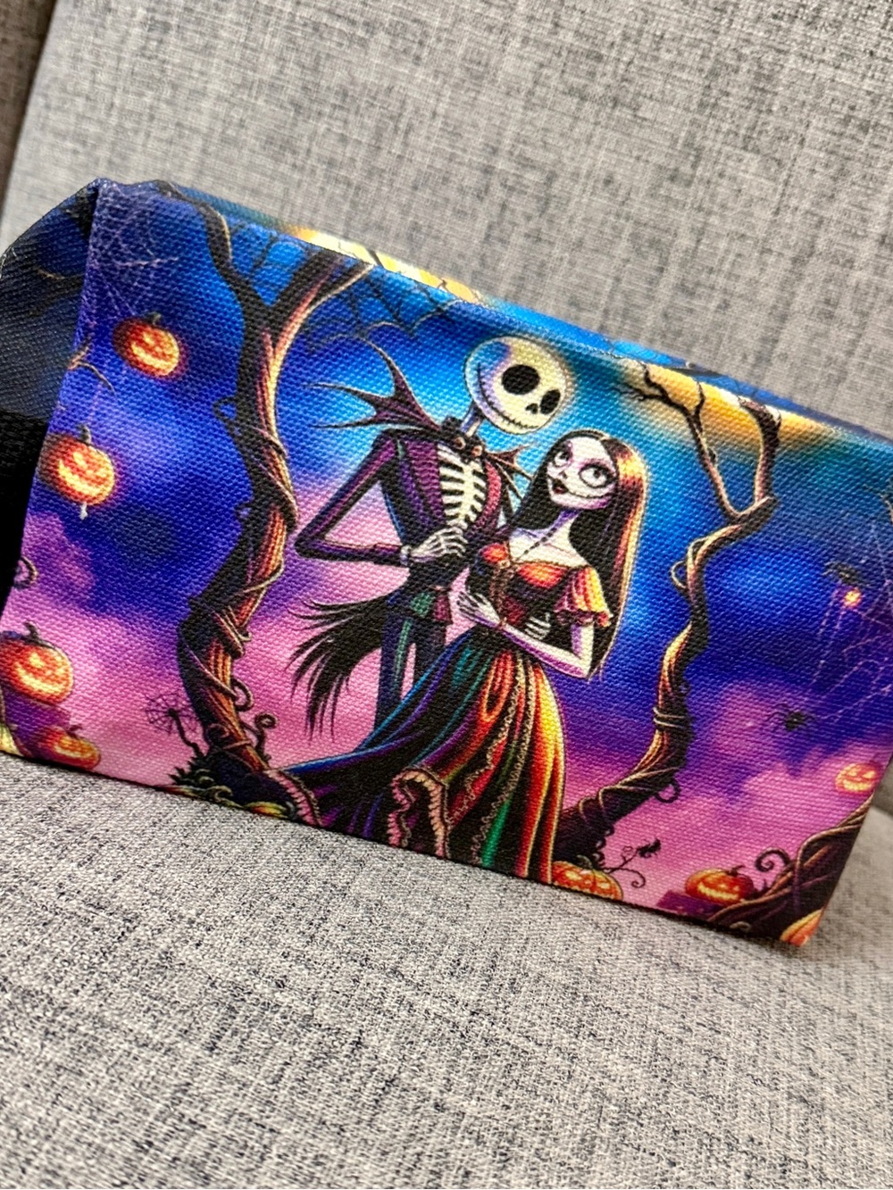 Themed Purple & Blue Satin Clutch with Skeleton Couple Art 8”Lx5”Hx3”W